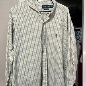 Ralph Lauren Men's Yellow and Blue Plaid Shirt